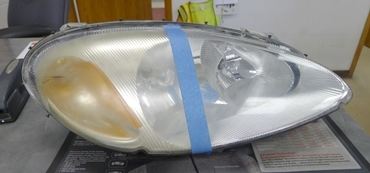 Before and after photos of headlight lens polishing